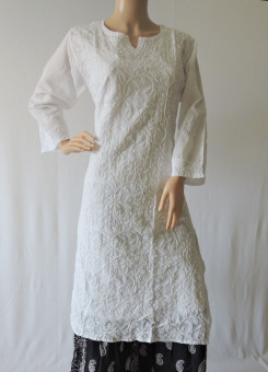 ISHIEQA's White Chikankari Cotton Kurti  - DC0405B