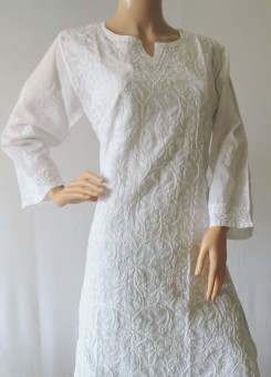 ISHIEQA's White Chikankari Cotton Kurti  - DC0405B
