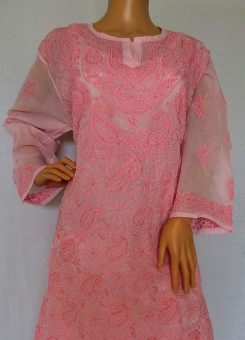 ISHIEQA's Pink Chikankari Cotton Kurti  - DC0405B