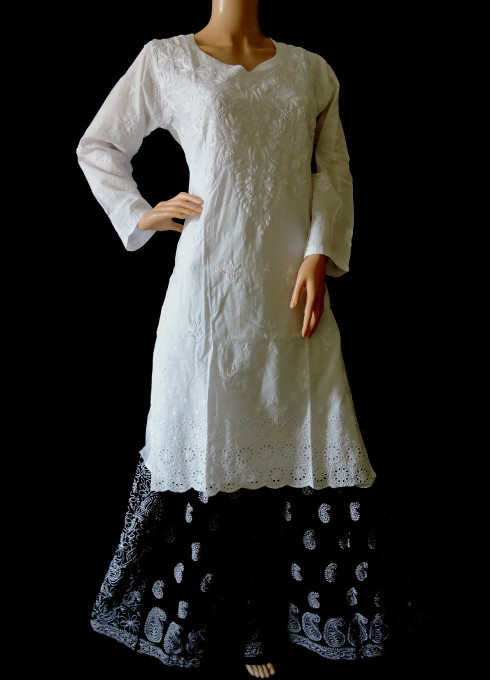 ISHIEQA's White Cotton Chikankari Kurti - SF0101C