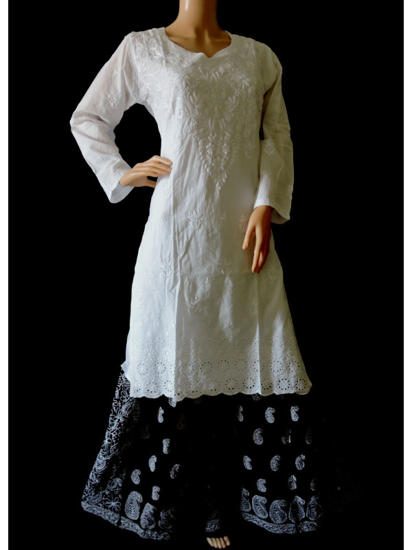 ISHIEQA's White Cotton Chikankari Kurti - SF0101C