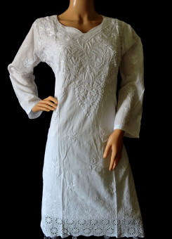 ISHIEQA's White Cotton Chikankari Kurti - SF0101C