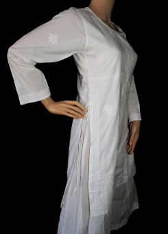ISHIEQA's White Kalidaar Chikankari Cotton Kurti  - DC2306C