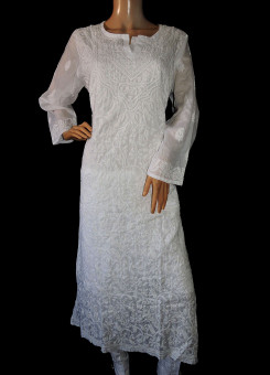 ISHIEQA's White Chikankari Cotton Kurti  - DC2106C