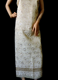 ISHIEQA's Beige Cotton Gotta Patti Kurti Fabric - DC2408C