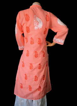 ISHIEQA's Aari work Peach Cotton Kurti  - DC0402C