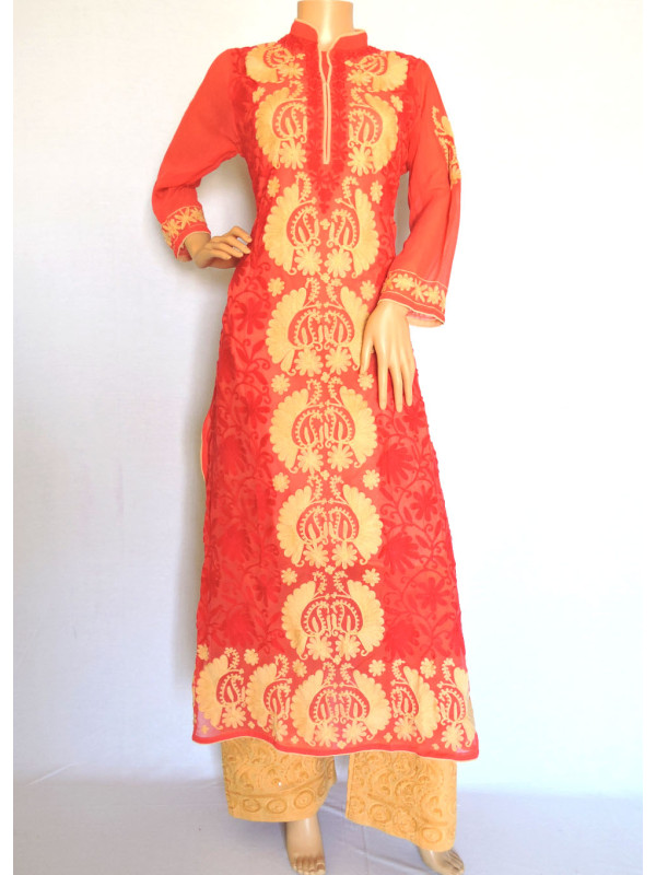 ISHIEQA's Aari work Coral Georgette Kurti  - DC0204A