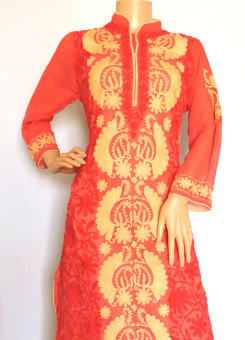 ISHIEQA's Aari work Coral Georgette Kurti  - DC0204A