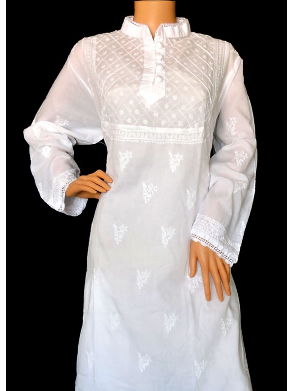 Buy Shyamal Chikan Hand Embroidered Lucknowi Chikankari Stitched Georgette  Anarkali Kurti With Silk Thread Embrodery for women (S9807 White) (46) at  Amazon.in