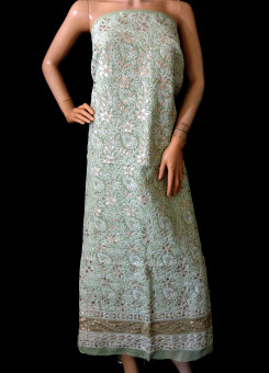 ISHIEQA's Green Cotton Gotta Patti Kurti Fabric - DC2408C