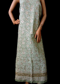 ISHIEQA's Green Cotton Gotta Patti Kurti Fabric - DC2408C