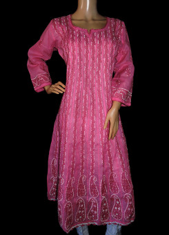 ISHIEQA's Pink Chikankari Cotton Anarkali Kurti  - AN0104B