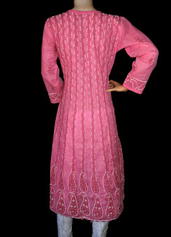 ISHIEQA's Pink Chikankari Cotton Anarkali Kurti  - AN0104B