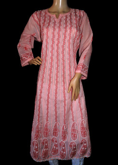 ISHIEQA's Peach Chikankari Cotton Anarkali Kurti  - AN0104B