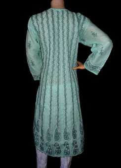 ISHIEQA's Sea Green Chikankari Cotton Anarkali Kurti  - AN0104B