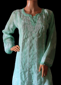 ISHIEQA's Sea Green Cotton Anarkali Chikankari Kurti  - MV0506D