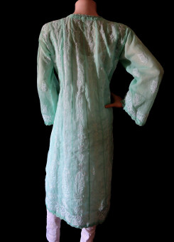 ISHIEQA's Sea Green Cotton Anarkali Chikankari Kurti  - MV0506D