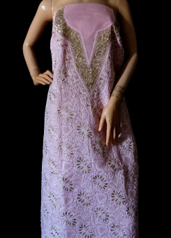 ISHIEQA's Pink Cotton Gotta Patti Kurti Fabric - DC2408C