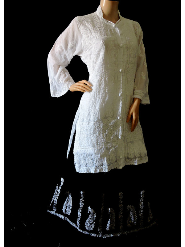 ISHIEQA's White Cotton Chikankari Kurta- MV0311D