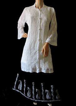 ISHIEQA's White Cotton Chikankari Kurta- MV0311D