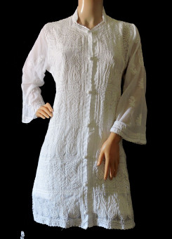 ISHIEQA's White Cotton Chikankari Kurta- MV0311D