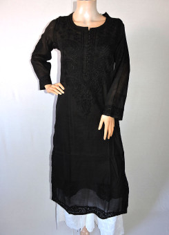 ISHIEQA's Black Chikankari Chanderi Kurti  - RR0101D