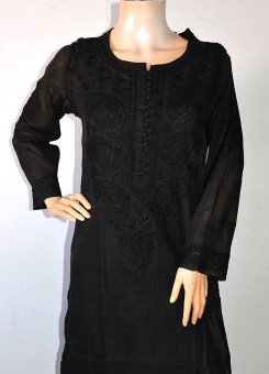 ISHIEQA's Black Chikankari Chanderi Kurti  - RR0101D