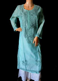 ISHIEQA's Blue Chikankari Chanderi Kurti  - RR0101D