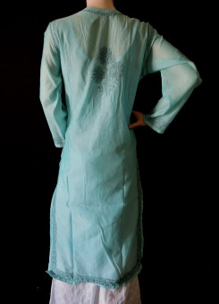 ISHIEQA's Blue Chikankari Chanderi Kurti  - RR0101D