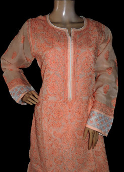 ISHIEQA's Light Orange Chikankari Cotton Kurti  - RR0105D