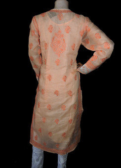 ISHIEQA's Light Orange Chikankari Cotton Kurti  - RR0105D
