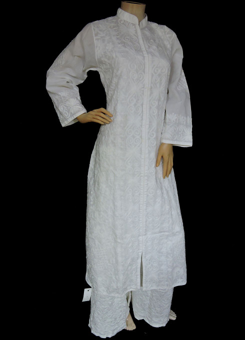 ISHIEQA's Aari work White Cotton Kurti  - MV1101D