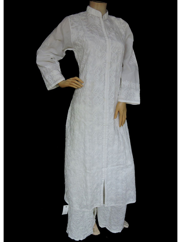 ISHIEQA's Aari work White Cotton Kurti  - MV1101D