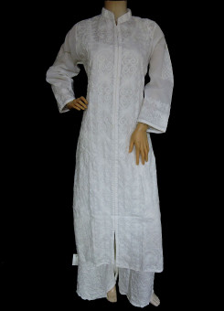 ISHIEQA's Aari work White Cotton Kurti  - MV1101D