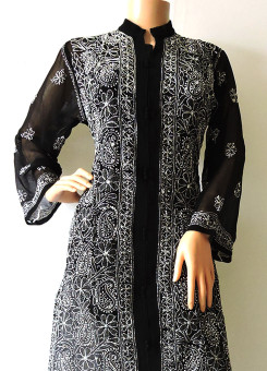 ISHIEQA's Black Georgette Chikankari Kurti - LU0101B