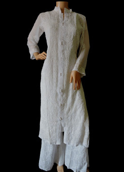 ISHIEQA's White Georgette Chikankari Kurti  - LU0101B