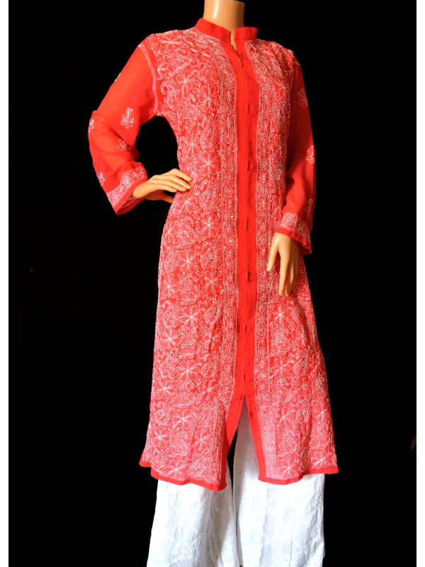 ISHIEQA's Coral Georgette Chikankari Kurti - LU0101B