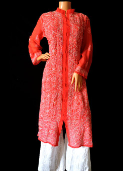 ISHIEQA's Coral Georgette Chikankari Kurti - LU0101B