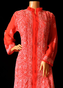 ISHIEQA's Coral Georgette Chikankari Kurti - LU0101B