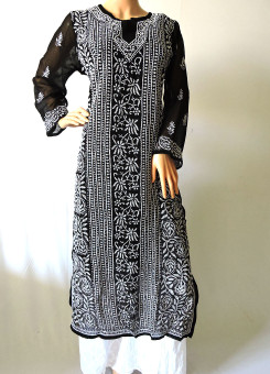 ISHIEQA's Black Georgette Chikankari Kurti  - DC0110B 