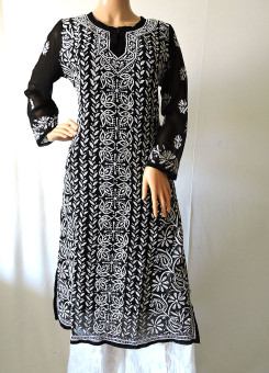 ISHIEQA's Black Georgette Chikankari Kurti  - DC0110B 