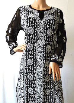 ISHIEQA's Black Georgette Chikankari Kurti  - DC0110B 