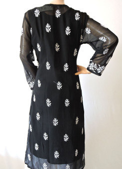 ISHIEQA's Black Georgette Chikankari Kurti  - DC0110B 