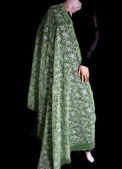 ISHIEQA's Green Georgette Chikankari Dupatta - KL0101D