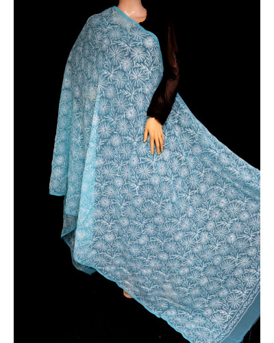 ISHIEQA's Blue Georgette Chikankari Dupatta - KL0101D