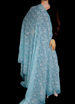 ISHIEQA's Blue Georgette Chikankari Dupatta - KL0101D