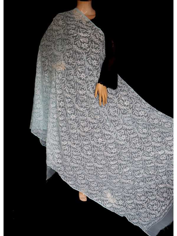 ISHIEQA's Sea Green Georgette Chikankari Dupatta - KL0101D