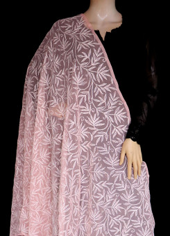 ISHIEQA's Peach Georgette Chikankari Dupatta - KL0101D