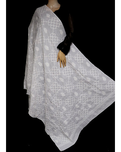 ISHIEQA's White Cotton Chikankari Dupatta - MV1503D