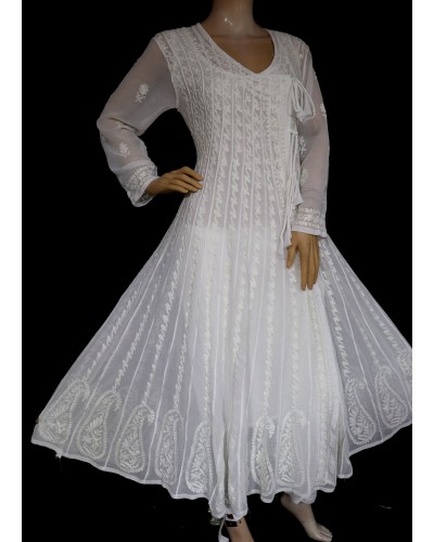 ISHIEQA's White Georgette Angrakha Style Anarkali Kurti  - MV0901D
